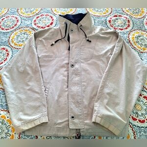 Vintage Van Heusen 417 Mens Hooded Khaki Windbreaker Rain Jacket Sportswear M